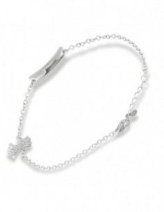 Bracciale Argento Rodiato Neonato Bambina Zirconi Bianchi Piastra Centrale [5f64fc67]