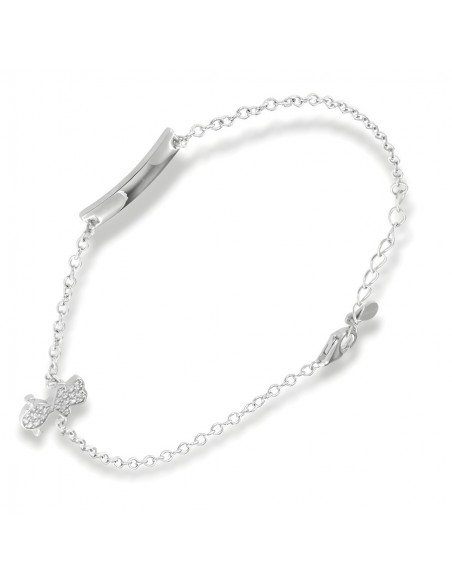 Bracciale Argento Rodiato Neonato Bambina Zirconi Bianchi Piastra Centrale [5f64fc67]