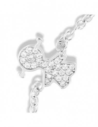 Bracciale Argento Rodiato Neonato Bambina Zirconi Bianchi Piastra Centrale [c1586844]