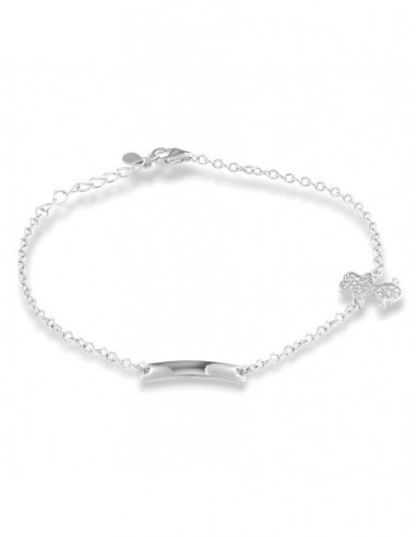 Bracciale Argento Rodiato Neonato Bambina Zirconi Bianchi Piastra Centrale [c4082f5a]