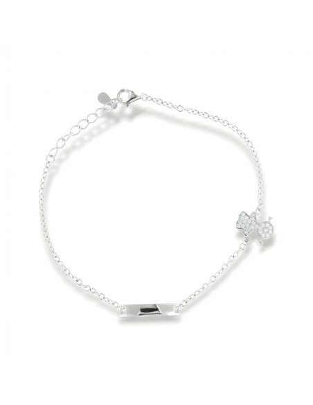 Bracciale Argento Rodiato Neonato Bambina Zirconi Bianchi Piastra Centrale [7315ee5e]