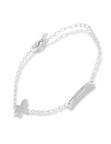 Bracciale Argento Rodiato Neonato Bambino Zirconi Bianchi Piastra Centrale [5a34bb79]