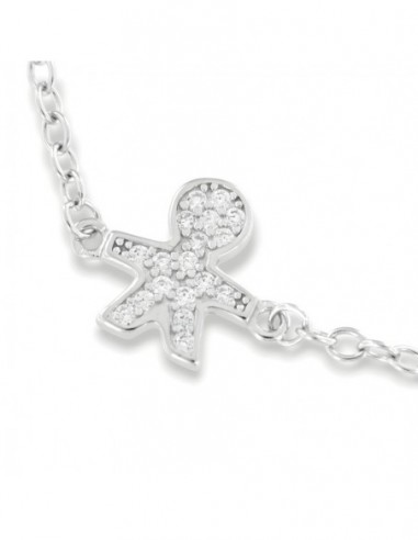 Bracciale Argento Rodiato Neonato Bambino Zirconi Bianchi Piastra Centrale [541f6341]