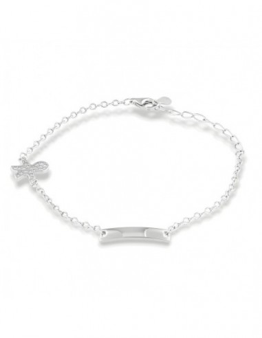 Bracciale Argento Rodiato Neonato Bambino Zirconi Bianchi Piastra Centrale [514f245f]
