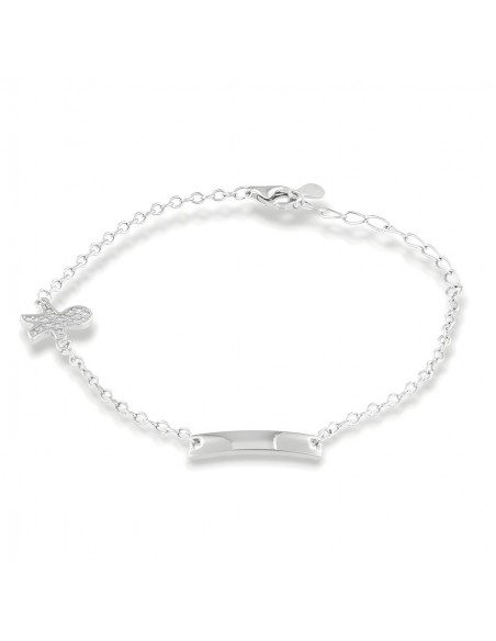 Bracciale Argento Rodiato Neonato Bambino Zirconi Bianchi Piastra Centrale [514f245f]