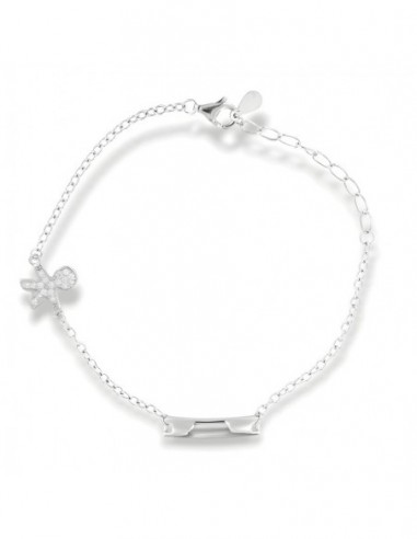 Bracciale Argento Rodiato Neonato Bambino Zirconi Bianchi Piastra Centrale [e652e55b]