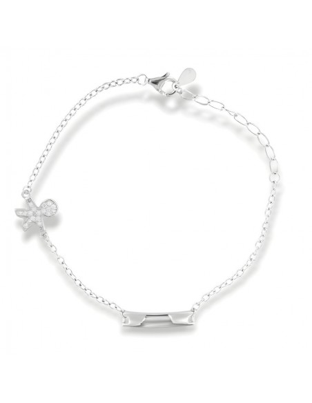 Bracciale Argento Rodiato Neonato Bambino Zirconi Bianchi Piastra Centrale [e652e55b]