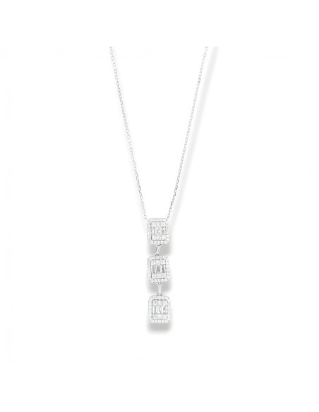Collana Argento Rodiato Pendente Zirconi Baguette [9609ad3d]