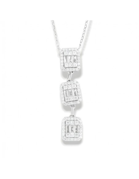Collana Argento Rodiato Pendente Zirconi Baguette [73c45a2e]