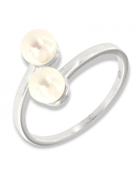 Anello Argento Rodiato Perle 6MM Bilogy [4535a1cb]
