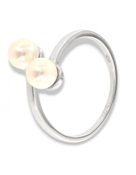 Anello Argento Rodiato Perle 6MM Bilogy [4065e6d5]