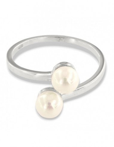 Anello Argento Rodiato Perle 6MM Bilogy [2e5e64dc]