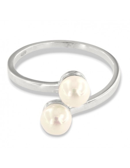 Anello Argento Rodiato Perle 6MM Bilogy [2e5e64dc]