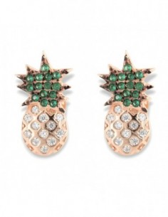 Orecchini Argento Rosato Ananas Zirconi Bianchi Verdi [99ca1136]