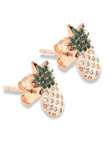 Orecchini Argento Rosato Ananas Zirconi Bianchi Verdi [e8cec49d]