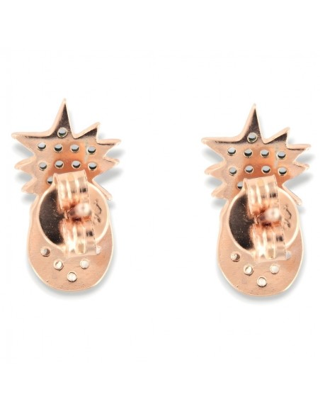 Orecchini Argento Rosato Ananas Zirconi Bianchi Verdi [ed9e8383]
