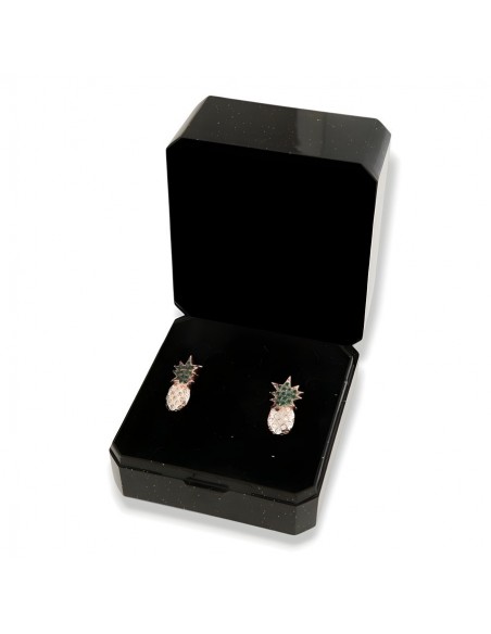 Orecchini Argento Rosato Ananas Zirconi Bianchi Verdi [5a834287]