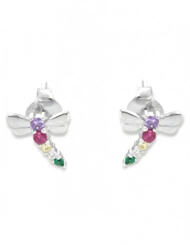 Orecchini Argento Rodiato Libellula Zirconi Colorati [8dae61d1]