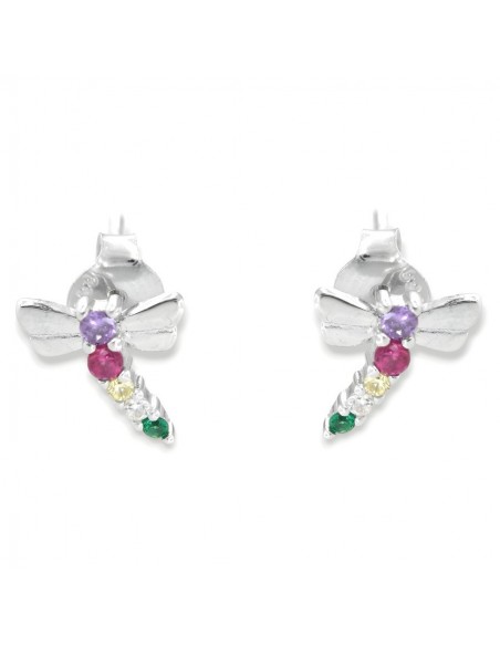 Orecchini Argento Rodiato Libellula Zirconi Colorati [8dae61d1]