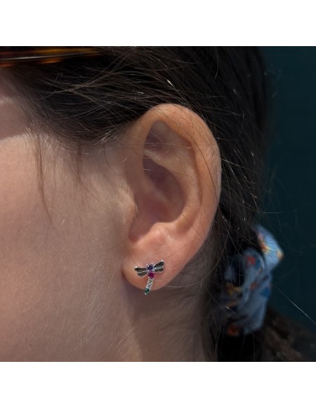 Orecchini Argento Rodiato Libellula Zirconi Colorati [303203c9]
