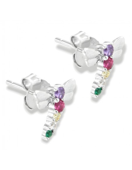 Orecchini Argento Rodiato Libellula Zirconi Colorati [872fc2cd]