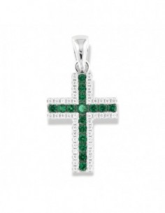 Ciondolo Argento Rodiato Croce Zirconi Verdi Bianchi [b3814588]