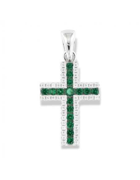 Ciondolo Argento Rodiato Croce Zirconi Verdi Bianchi [b3814588]