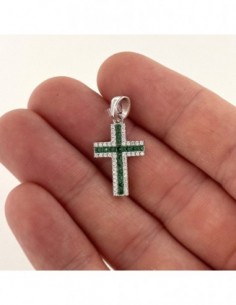 Ciondolo Argento Rodiato Croce Zirconi Verdi Bianchi [b3814588] 2