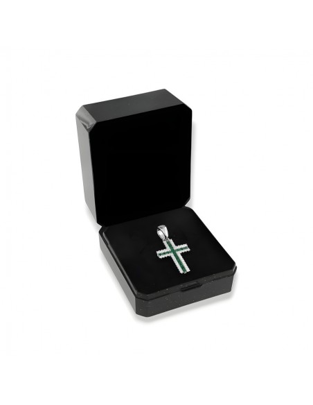 Ciondolo Argento Rodiato Croce Zirconi Verdi Bianchi [d8d71b7a]