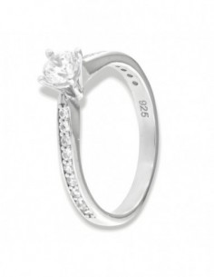 Anello Argento Rodiato Solitario 4MM Zirconi Gambo [274dd7a2]