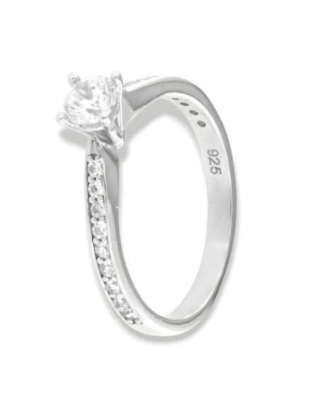 Anello Argento Rodiato Solitario 4MM Zirconi Gambo [274dd7a2]