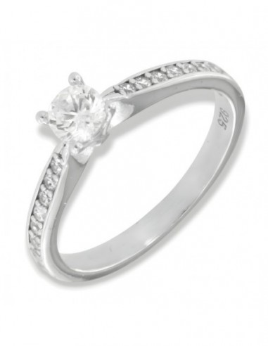 Anello Argento Rodiato Solitario 4MM Zirconi Gambo [e1718f8a]