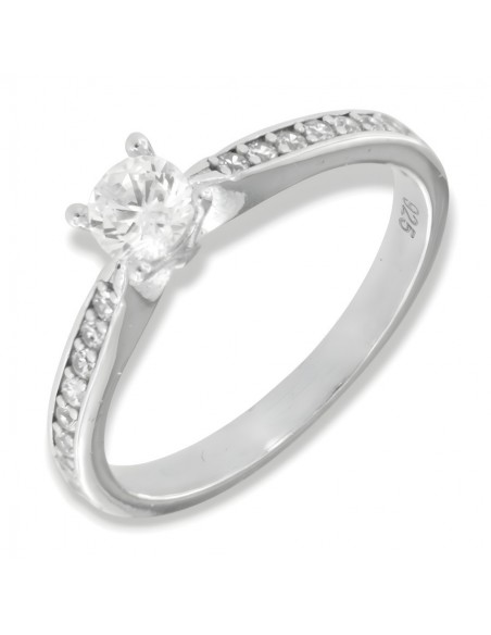 Anello Argento Rodiato Solitario 4MM Zirconi Gambo [e1718f8a]