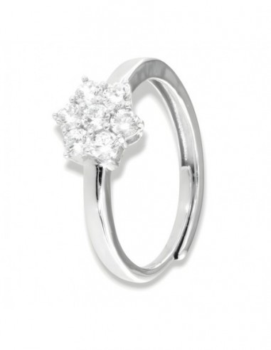 Anello Argento Rodiato Fiore Zirconi Bianchi [b8fc7a22]