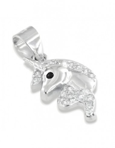 Ciondolo Argento Rodiato Unicorno Zirconi Bianchi [563cc736]