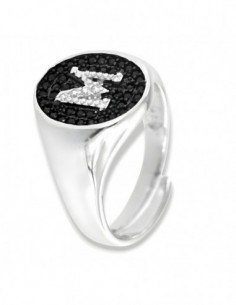 Anello Argento Rodiato Chevalier iniziale M Zirconi Neri [53d113bf]