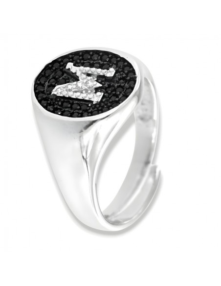 Anello Argento Rodiato Chevalier iniziale M Zirconi Neri [53d113bf]