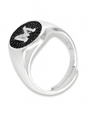 Anello Argento Rodiato Chevalier iniziale M Zirconi Neri [95ff164b]