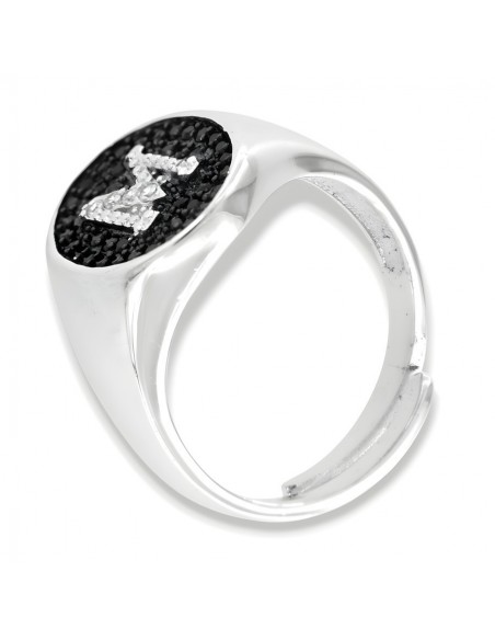 Anello Argento Rodiato Chevalier iniziale M Zirconi Neri [95ff164b]