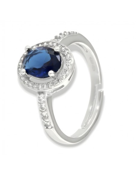 Anello Argento Rodiato Principessa Ovale Blu 8x6MM [f0b92e9c]