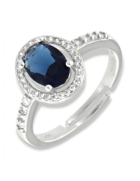 Anello Argento Rodiato Principessa Ovale Blu 8x6MM [262d458a]