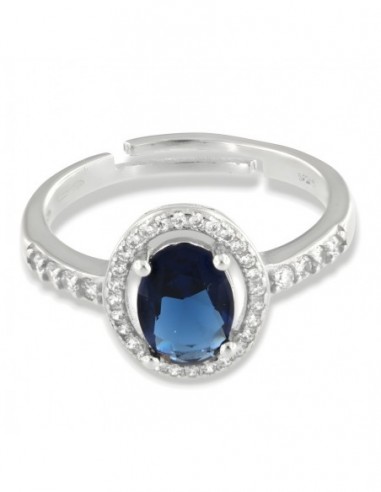 Anello Argento Rodiato Principessa Ovale Blu 8x6MM [4d46809d]