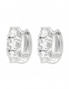 Orecchini Argento Rodiato Cerchi 3 Zirconi Bianchi [072284ae]