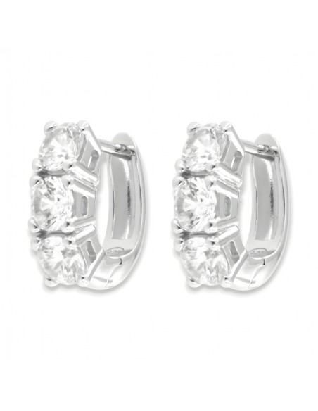 Orecchini Argento Rodiato Cerchi 3 Zirconi Bianchi [072284ae]