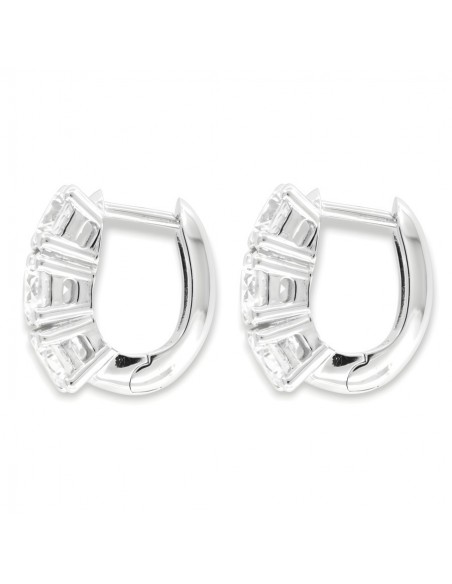 Orecchini Argento Rodiato Cerchi 3 Zirconi Bianchi [7383d65b]