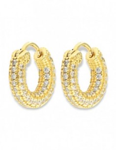 Orecchini Argento Dorato Cerchi Zirconi Bianchi 14MM [12763cf2]