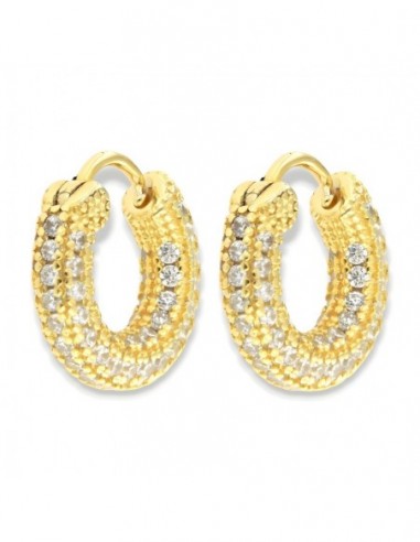 Orecchini Argento Dorato Cerchi Zirconi Bianchi 14MM [12763cf2]
