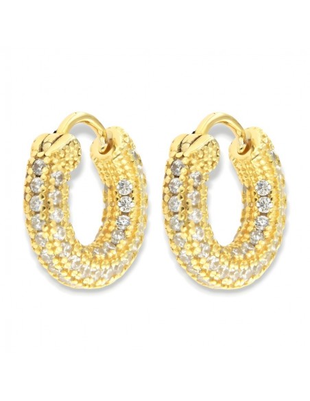 Orecchini Argento Dorato Cerchi Zirconi Bianchi 14MM [12763cf2]