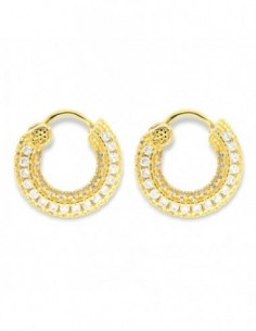 Orecchini Argento Dorato Cerchi Zirconi Bianchi 14MM [12763cf2] 2