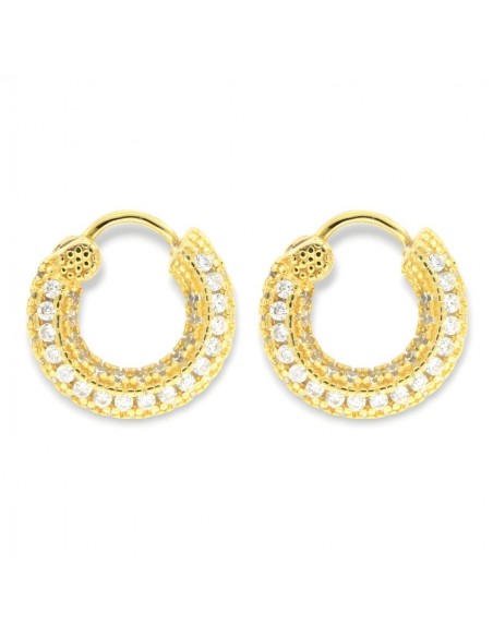 Orecchini Argento Dorato Cerchi Zirconi Bianchi 14MM [11768e0a]